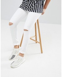 Mennace Super Skinny Jeans In White With Knee Rips