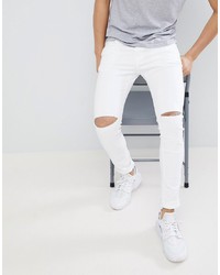 Pull&Bear Super Skinny Jeans With Knee Rips In White