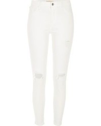 River Island White Amelie Super Skinny Ripped Jeans