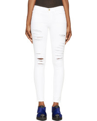 Frame Denim White Distressed Le Skinny De Jeanne Jeans