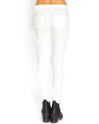 Forever 21 White Distressed Skinny Jeans