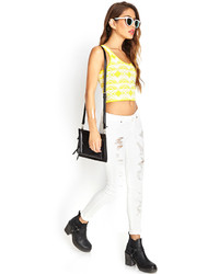 Forever 21 White Distressed Skinny Jeans