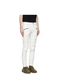 Balmain White Jacquard Zip Slim Jeans