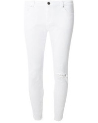 White Knee Rip Ankle Grazer Trousers
