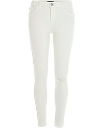 River Island White Ripped Amelie Superskinny Reform Jeans
