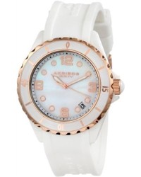 Akribos XXIV Ak502wtr Ceramic Case With Rose Tone Accents And White Rubber Strap Watch