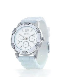 Bling Jewelry Cz All White Dial Silicone Rubber Watch