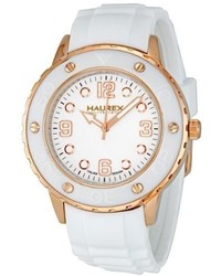 Haurex Italy 1d371dwh Vivace Rose Gold Ip White Rubber Watch