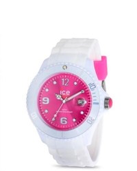 Ice White Pink Dial White Rubber Strap Watch