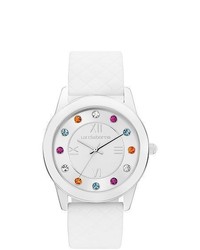 Liz Claiborne Multicolor Crystal Accent White Rubber Watch