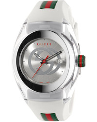 Gucci Sync Unisex Swiss White Striped Rubber Strap Watch 36mm 