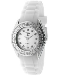 Trax Tr3925 Wt Rox White Rubber Silver Dial Crystal Bezel Watch