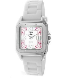 Trax Tr5132 Pw Posh Square White Rubber Pink And White Dial Watch