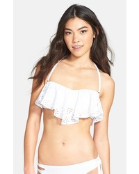 BP. Undercover Laser Cut Ruffle Bikini Top White Small