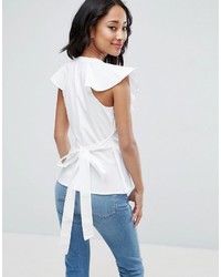 Asos Cotton Blouse With Ruffle Front Tie Waist