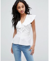 Asos Cotton Blouse With Ruffle Front Tie Waist