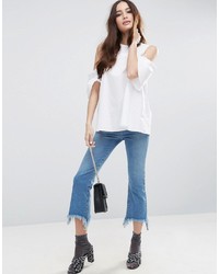 Asos Cotton Swing Top With Cold Shoulder Ruffle