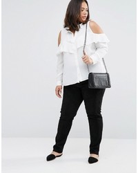 Asos Curve Curve Cold Shoulder Blouse With Ruffle
