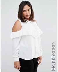 Asos Curve Curve Cold Shoulder Blouse With Ruffle