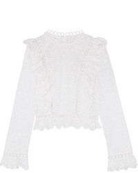 Zimmermann Divinity Wheel Ruffled Broderie Anglaise Cotton Top White