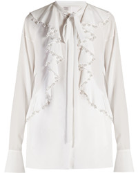 Givenchy Faux Pearl Embellished Ruffled Blouse
