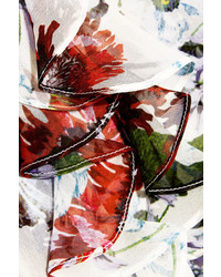 Erdem Kelsey Ruffled Floral Print Silk Voile Blouse White