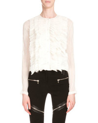 Givenchy Long Sleeve Ruffle Front Top White