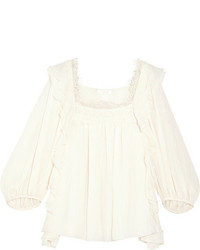 Chloé Ruffled Cotton And Silk Blend Blouse White