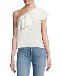 7 For All Mankind Ruffled One Shoulder Top