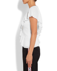 Givenchy Ruffled Ribbed Stretch Knit Top White