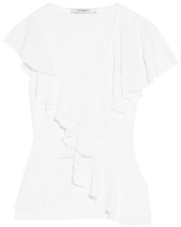 Givenchy Ruffled Ribbed Stretch Knit Top White