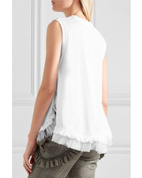 Simone Rocha Ruffled Tulle Trimmed Cotton Jersey Top White