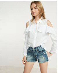 Express Solid Ruffle Cold Shoulder Blouse