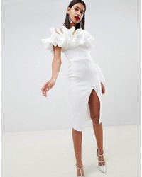 White Ruffle Bodycon Dress