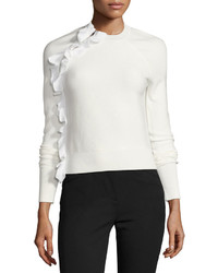 3.1 Phillip Lim Solid Ruffle Long Sleeve Pullover Top White