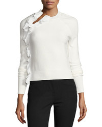 3.1 Phillip Lim Solid Ruffle Long Sleeve Pullover Top White