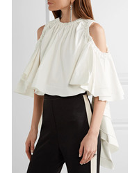 Ellery Baby Cropped Ruffled Cotton Blend Top White