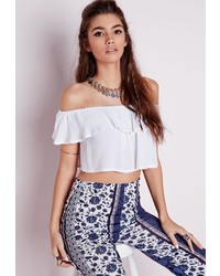Missguided Bardot Crop Top White