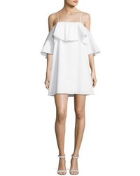 Amanda Uprichard Marise Cold Shoulder Ruffle Dress White