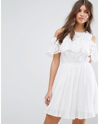 Asos Premium Pleated Double Layer Dress With Broderie Ruffle