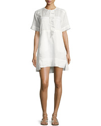 Isabel Marant Short Sleeve Ruffle Placket Popover Dress White