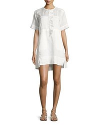 Isabel Marant Short Sleeve Ruffle Placket Popover Dress White