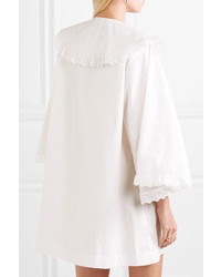 Isa Arfen Venetian Ruffled Broderie Anglaise Trimmed Cotton Poplin Mini Dress Off White