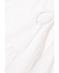 Isa Arfen Venetian Ruffled Broderie Anglaise Trimmed Cotton Poplin Mini Dress Off White