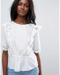 Asos Cotton Ruffle Front Top With Lace And Pintuck Detail