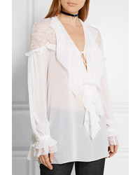 Roberto Cavalli Ruffled Lace And Silk Georgette Blouse White