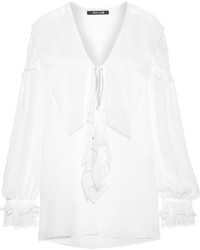 Roberto Cavalli Ruffled Lace And Silk Georgette Blouse White