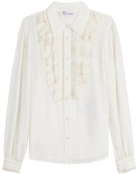 RED Valentino Silk Blouse With Lace Ruffle Trim