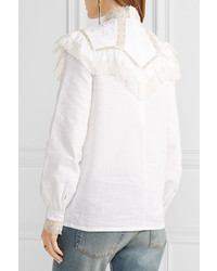 Vilshenko Suzy Ruffled Lace Paneled Cotton Faille Blouse White