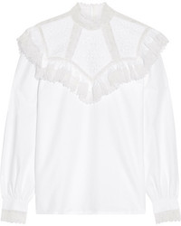 Vilshenko Suzy Ruffled Lace Paneled Cotton Faille Blouse White